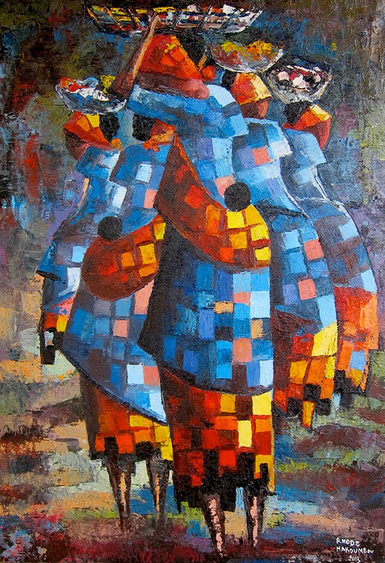 Rhode Makoumbou › Peinture : «Sur la route du marché» (2013)