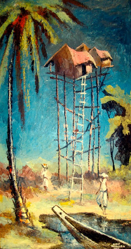 Rhode Makoumbou › Peinture : «Village sur pilotis» (2005)