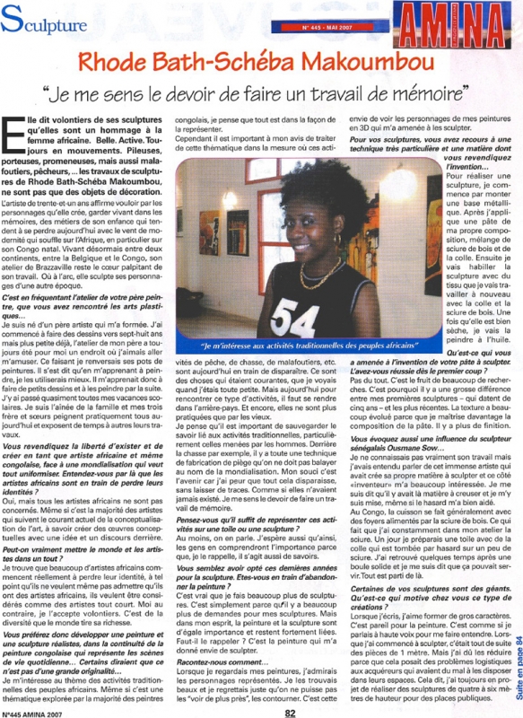 Rhode Makoumbou in «Amina», tijdschrift n° 445 (mei 2007) • Krantenknipsel 1/2