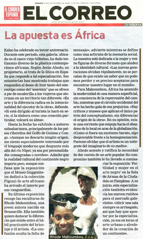 Rhode Makoumbou dans «El Correo», journal n° 31164 (sam 15 nov 2008) • Coupure de presse 1/3