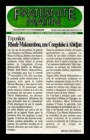 Rhode Makoumbou in «Fraternité Matin», krant n° 13186 (do 23 okt 2008)