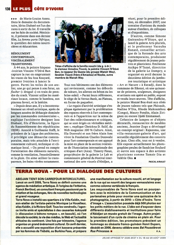 Rhode Makoumbou dans «Jeune Afrique», magazine n° 2537 (dim 16 aoû 2009) • Coupure de presse 3/3