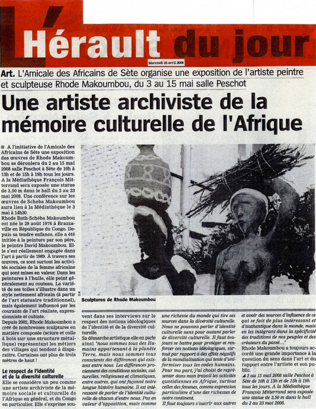 Rhode Makoumbou dans «L'Hérault du jour», journal n° 19192 (mer 23 avr 2008)