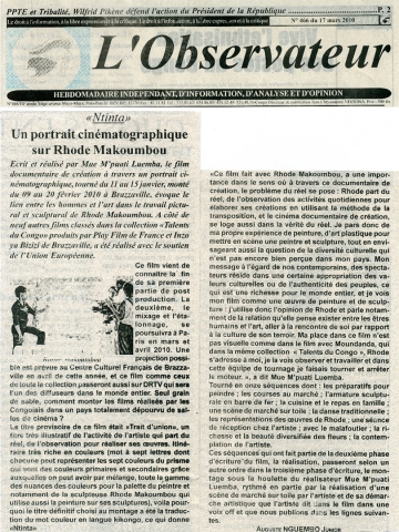 Rhode Makoumbou in «L'Observateur», krant n° 466 (woe 17 mrt 2010)
