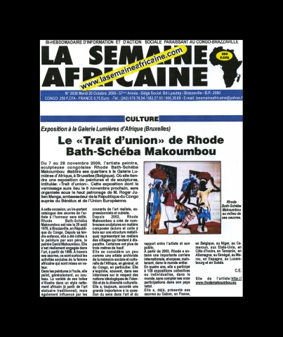 Rhode Makoumbou in «La Semaine Africaine», krant n° 2938 (di 20 okt 2009)