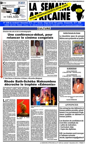 Rhode Makoumbou in «La Semaine Africaine», krant n° 3248 (vri 07 dec 2012)
