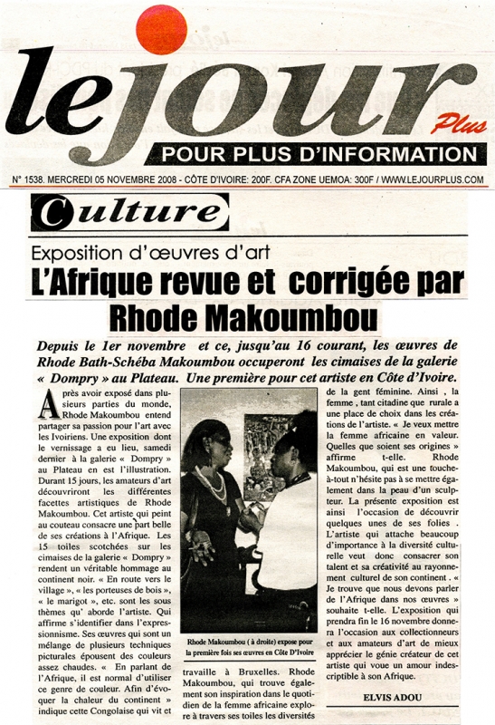Rhode Makoumbou dans «Le Jour Plus», journal n° 1538 (mer 05 nov 2008)