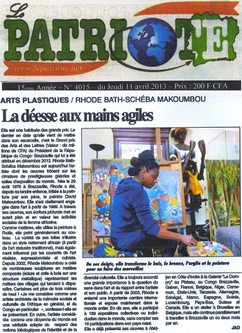 Rhode Makoumbou in «Le Patriote», krant n° 4015 (do 11 apr 2013)