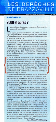 Rhode Makoumbou in «Les Dépêches de Brazzaville», krant n° 892 (ma 28 dec 2009)