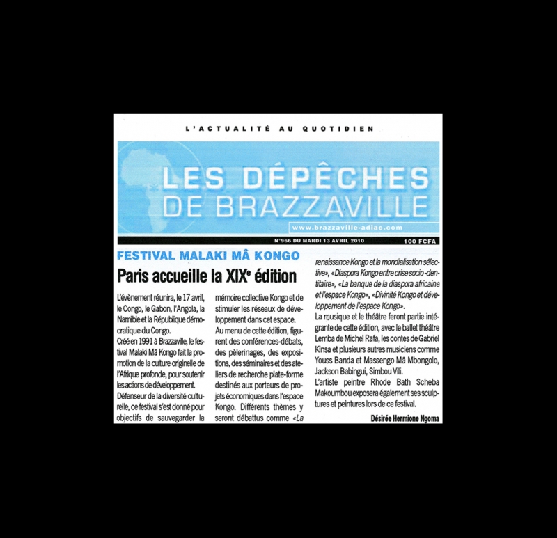Rhode Makoumbou in «Les Dépêches de Brazzaville», krant n° 966 (di 13 apr 2010)