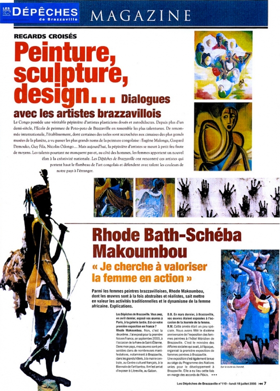 Rhode Makoumbou in «Les Dépêches de Brazzaville», krant n° 110 (ma 18 jul 2005) • Krantenknipsel 1/2