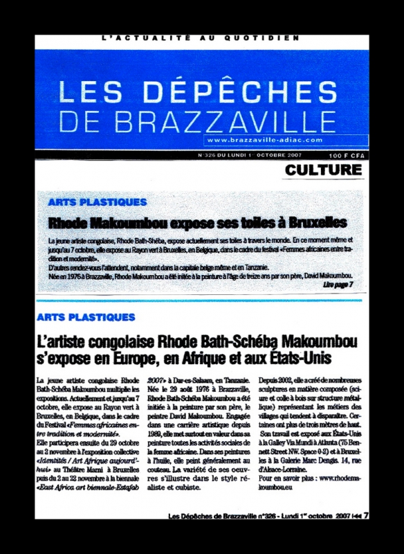 Rhode Makoumbou in «Les Dépêches de Brazzaville», krant n° 326 (ma 01 okt 2007)