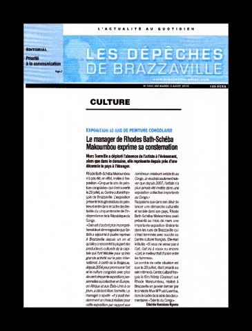 Rhode Makoumbou dans «Les Dépêches de Brazzaville», journal n° 1043 (sam 03 jui 2010)