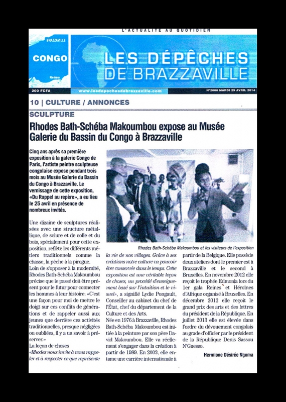 Rhode Makoumbou in «Les Dépêches de Brazzaville», krant n° 2000 (di 29 apr 2014)