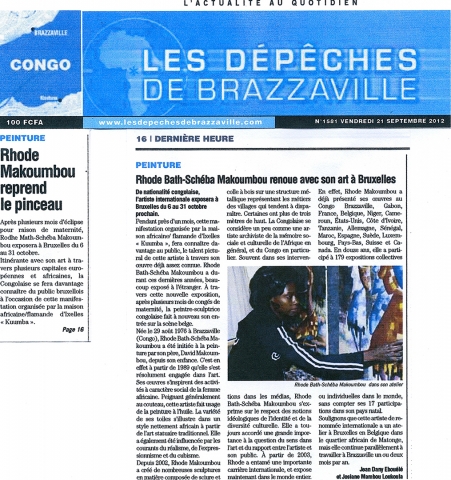 Rhode Makoumbou dans «Les Dépêches de Brazzaville», journal n° 1581 (ven 21 sep 2012)