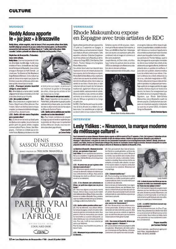 Rhode Makoumbou dans «Les Dépêches de Brazzaville», journal n° 780 (jeu 23 jui 2009) • Coupure de presse 2/2