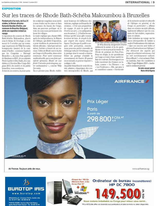 Rhode Makoumbou in «Les Dépêches de Brazzaville», krant n° 1596 (vri 12 okt 2012)