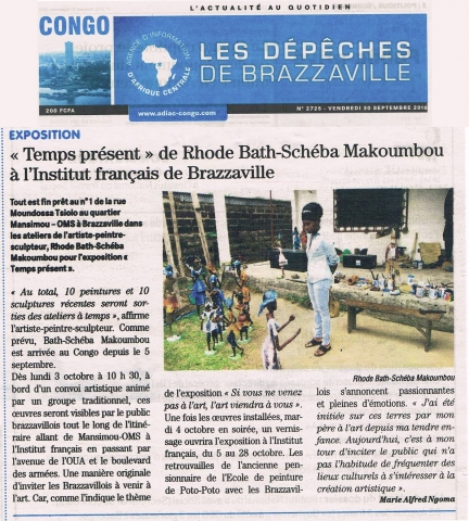 Rhode Makoumbou in «Les Dépêches de Brazzaville», krant n° 2725 (vri 30 sep 2016)