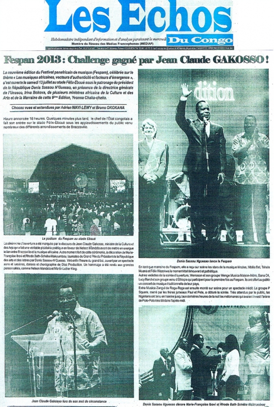 Rhode Makoumbou dans «Les Échos du Congo», journal n° 484 (ven 26 jui 2013)