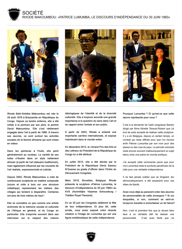 Rhode Makoumbou dans «Magazine Congolais Fiers De L'Être» (jui 2018) • Coupure de presse 2/3