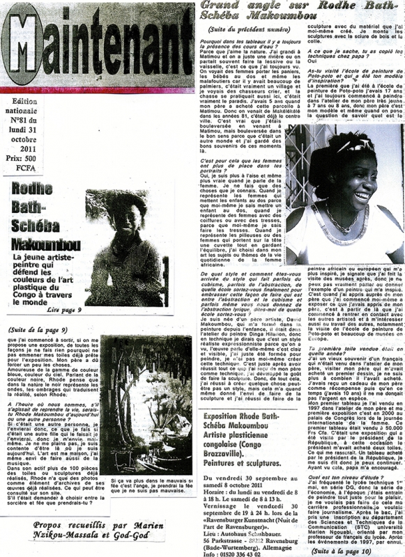 Rhode Makoumbou in «Maintenant», krant n° 81 (ma 31 okt 2011)