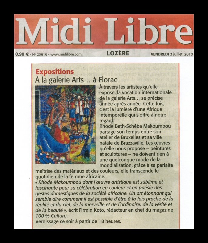 Rhode Makoumbou dans «Midi Libre», journal n° 23616 (ven 02 jui 2010)